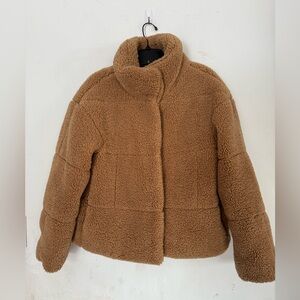 Levis Womens Short Sherpa Teddy Snap Brown Jacket, Size Small